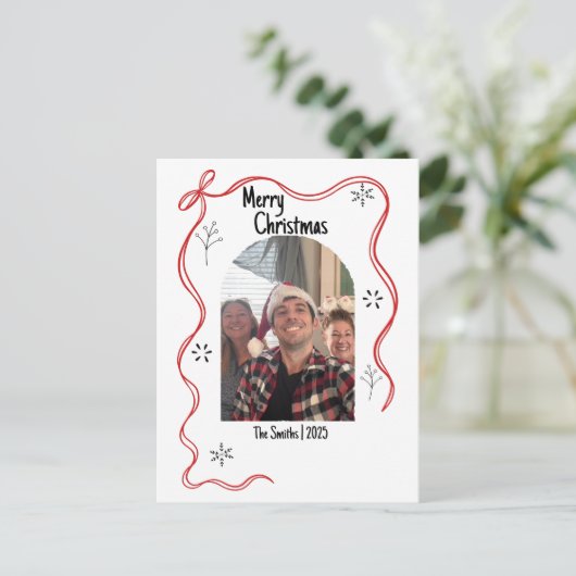Whimsical Doodle Christmas Kaart met foto (Staand voorkant)