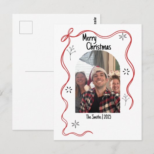 Whimsical Doodle Christmas Kaart met foto (Voorkant / Achterkant)