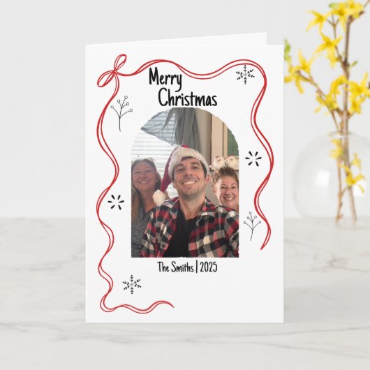 Whimsical Doodle Christmas Kaart met foto (Gele Bloem)