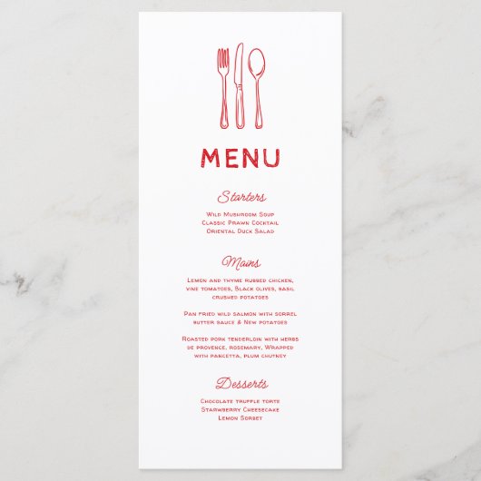 Whimsical Doodle Cutlery Wedding Menu (Voorkant)