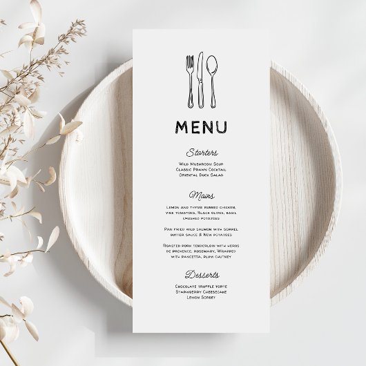 Whimsical Doodle Cutlery Wedding Menu