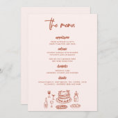 Whimsical Doodle Food Drawing Wedding Menu (Voorkant / Achterkant)