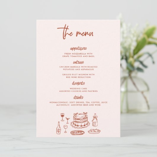 Whimsical Doodle Food Drawing Wedding Menu (Staand voorkant)