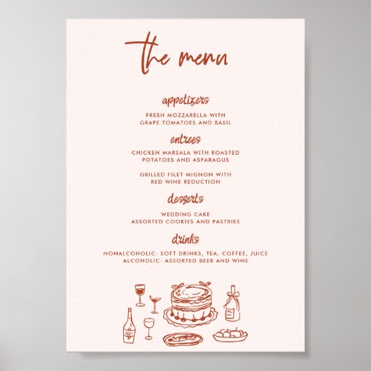 Whimsical Doodle Food Drawing Wedding Poster (Voorkant)