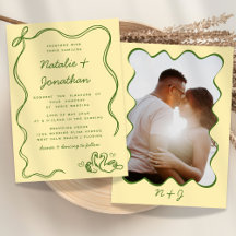 Whimsical Doodle Foto Monogram Gele bruiloft