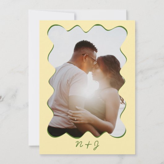 Whimsical Doodle Foto Monogram Gele bruiloft Kaart (Achterkant)