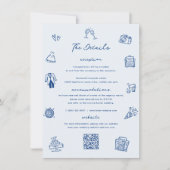 Whimsical Doodle Frans Blauw Bruiloft Details Kaar Kaart (Voorkant)