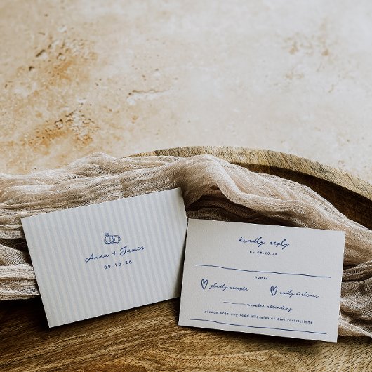 Whimsical Doodle Frans Blauw Bruiloft RSVP Kaartje