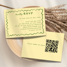 Whimsical Doodle Geel & Groen Huwelijk RSVP Kaart