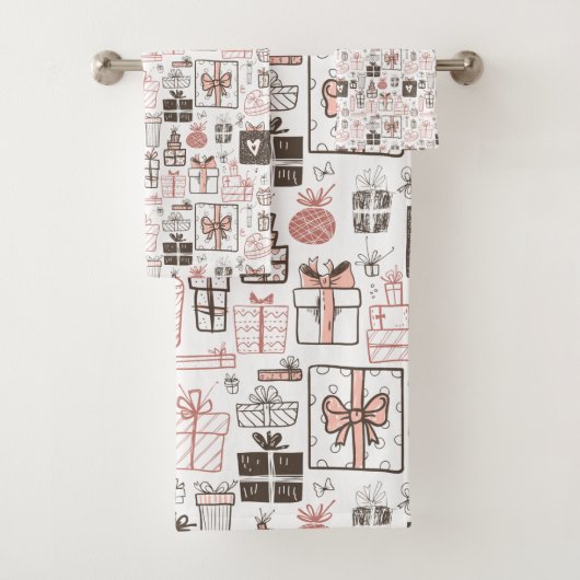Whimsical Doodle Gifts Tekening Roze Kerst Schatti Bad Handdoek (Insitu)