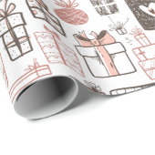 Whimsical Doodle Gifts Tekening Roze Kerst Schatti Cadeaupapier (Rol Hoek)