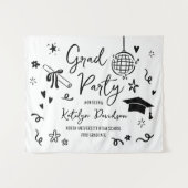 Whimsical Doodle Grad Party Graduation Backdrop Wandkleed (Voorkant (horizontaal))