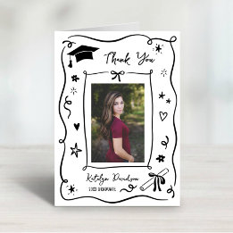 Whimsical Doodle Graduation Photo Frame Bedankkaart