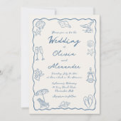 Whimsical Doodle Hand Drawn Coastal Beach Wedding Kaart (Voorkant)