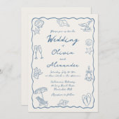 Whimsical Doodle Hand Drawn Coastal Beach Wedding Kaart (Voorkant / Achterkant)