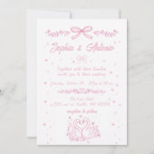 Whimsical Doodle Hand Drawn Pink Swans Wedding Kaart (Voorkant)