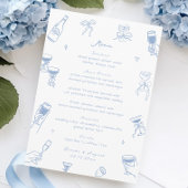 Whimsical Doodle Hand getekend Dusty Blue Wedding Menu
