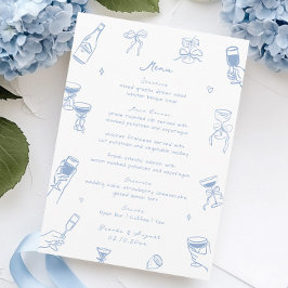 Whimsical Doodle Hand getekend Dusty Blue Wedding Menu