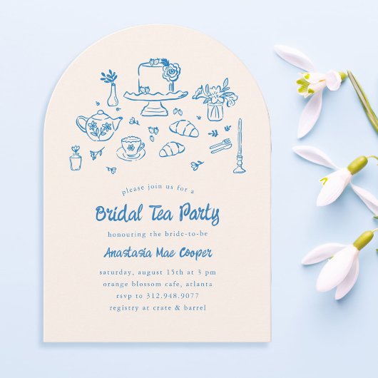 Whimsical Doodle Hand getrokken Bruids Tea Party Kaart