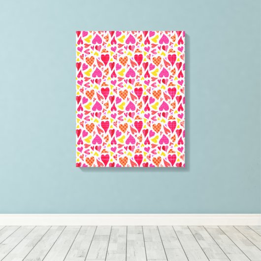 Whimsical Doodle Hearts met Patronen en Textuur Canvas Afdruk (Insitu (Houten vloer))
