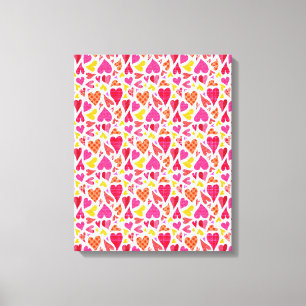 Whimsical Doodle Hearts met Patronen en Textuur Canvas Afdruk