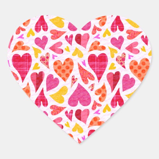 Whimsical Doodle Hearts met Patronen en Textuur Hart Sticker (Voorkant)