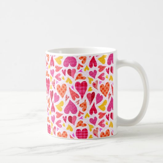 Whimsical Doodle Hearts met Patronen en Textuur Koffiemok (Rechts)