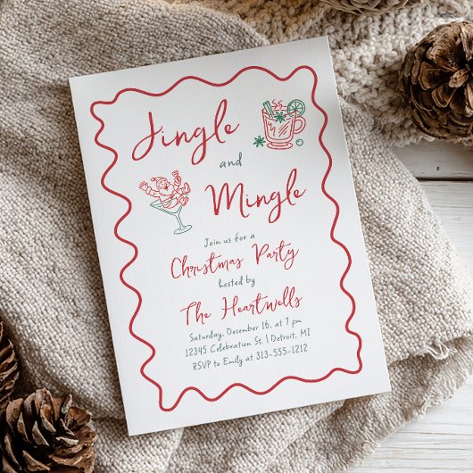 Whimsical Doodle Jingle Mingle Kerstfeest Kaart