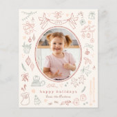 Whimsical Doodle Moderne Kerstfoto Budget (Voorkant)