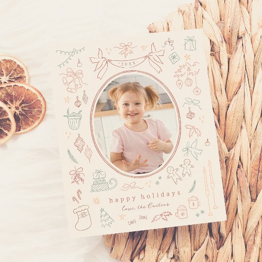 Whimsical Doodle Moderne Kerstfoto Budget