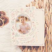 Whimsical Doodle Moderne Kerstvakantie Foto Feestdagenkaart