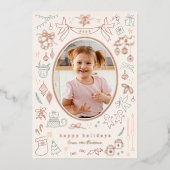 Whimsical Doodle Moderne Kerstvakantie Foto Folie Feestdagenkaart (Voorkant)