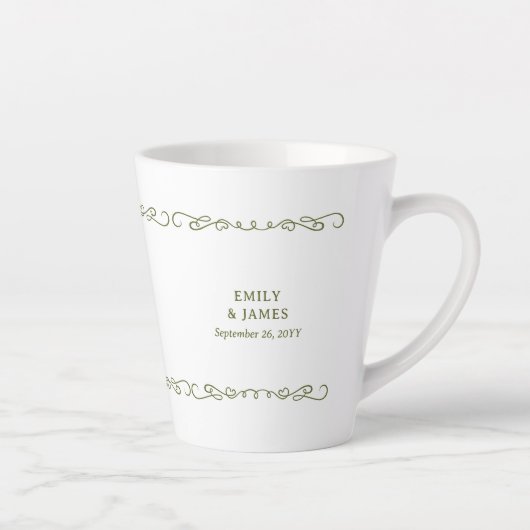 Whimsical Doodle Olive Groen Bruiloft Latte Mok (Rechts)