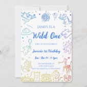 Whimsical Doodle Party Dieren 1e verjaardag Kaart (Voorkant)