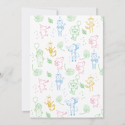 Whimsical Doodle Party Dieren Elk Jaar Verjaardag Kaart (Achterkant)