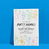 Whimsical Doodle Party Dieren Elk Jaar Verjaardag Kaart