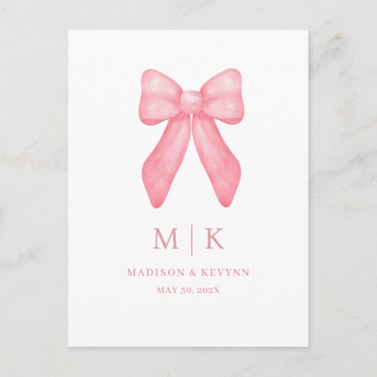 Whimsical Doodle Pink Bow | Bruiloft Briefkaart (Voorkant)
