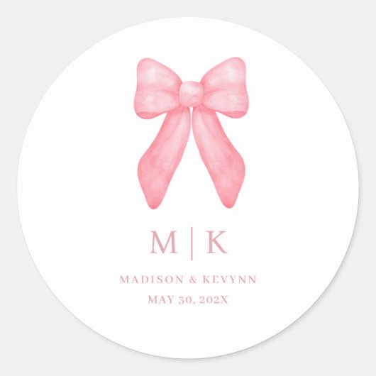 Whimsical Doodle Pink Bow | Bruiloft Ronde Sticker (Voorkant)