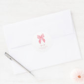 Whimsical Doodle Pink Bow | Bruiloft Ronde Sticker (Envelop)