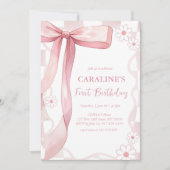 Whimsical Doodle Pink Bow eerste verjaardag Kaart (Voorkant)