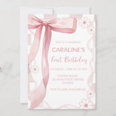 Whimsical Doodle Pink Bow eerste verjaardag Kaart (Voorkant)