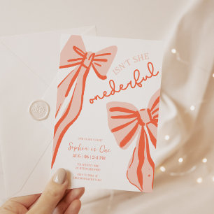 Whimsical Doodle Pink Bow Girl 1e verjaardag Kaart