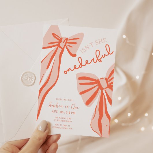 Whimsical Doodle Pink Bow Girl 1e verjaardag Kaart