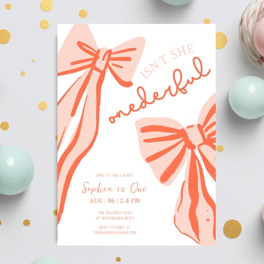 Whimsical Doodle Pink Bow Girl 1e verjaardag Kaart