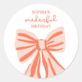 Whimsical Doodle Pink Bow Girl 1e verjaardag Ronde Sticker (Voorkant)