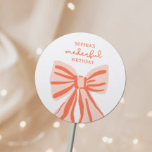 Whimsical Doodle Pink Bow Girl 1e verjaardag