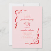 Whimsical Doodle Pink Red Graduation Party Kaart (Voorkant)