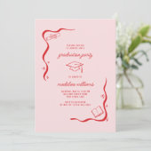 Whimsical Doodle Pink Red Graduation Party Kaart (Staand voorkant)
