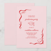 Whimsical Doodle Pink Red Graduation Party Kaart (Voorkant / Achterkant)