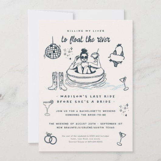 Whimsical Doodle River Float vrijgezellenweekend Kaart (Voorkant)